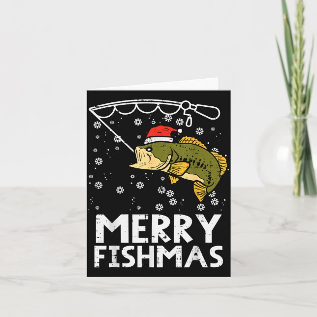 Cartão Merry Fishmas Fish Fishing Xmas Christmas Dad Men  (Frente)