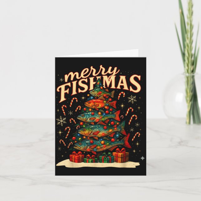 Cartão Merry Fishmas Funny Fishing Christmas Design  (Frente)