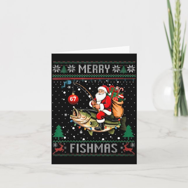Cartão Merry Fishmas Santa Riding B Fish Christmas Ugly S (Frente)