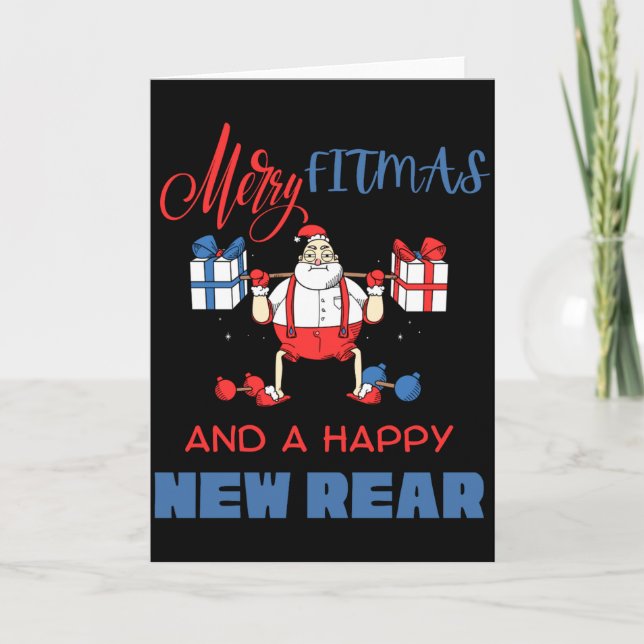 Cartão Merry Fitmas A Happy New Rear Gym Fitness Xmas T S (Frente)
