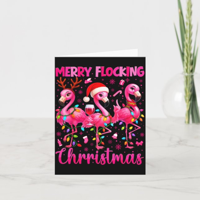 Cartão Merry Flocking Christmas Flamingo Drink Pjs Xmas M (Frente)
