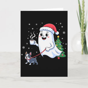 Cartão Merry Ghost Walking Boston Terrier Dog Natal