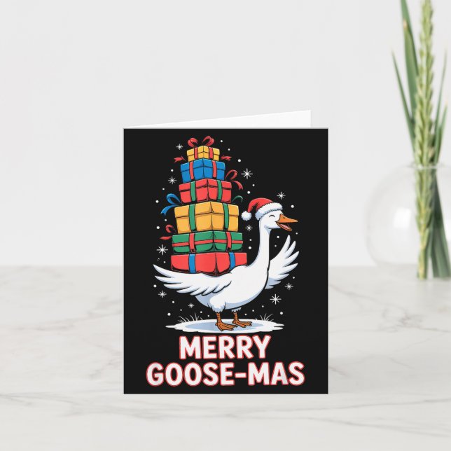 Cartão Merry Goose-mas With Xmas Funny Christmas Goose  (Frente)