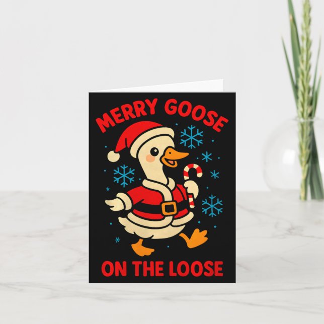 Cartão Merry Goose On The Loose Silly Christmas Holiday F (Frente)