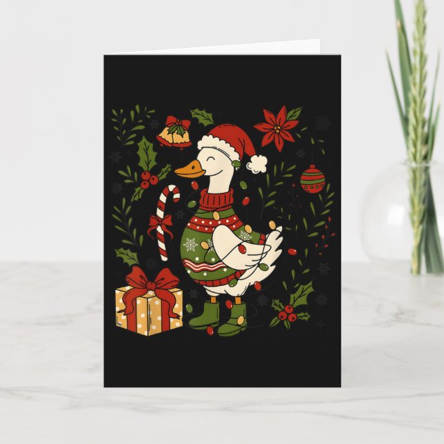Cartão Merry Goosemas Christmas Lights Goose Duck Boho Fl (Frente)