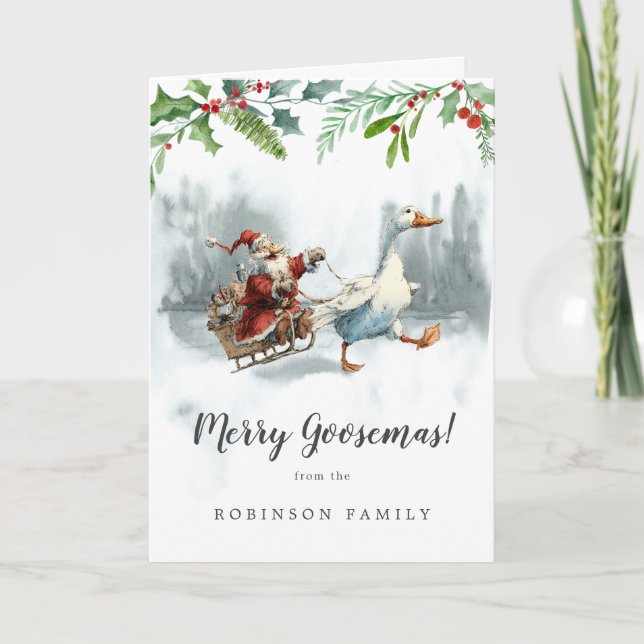 Cartão Merry Goosemas Fun Vintage Family Christmas Card  (Frente)