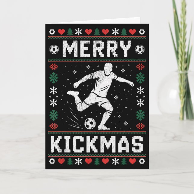Cartão Merry Kickmas Funny Christmas Soccer Xmas  (Frente)