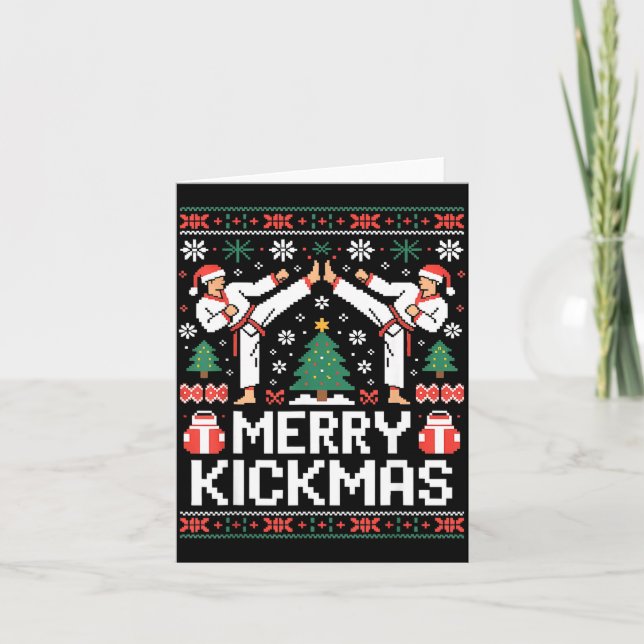 Cartão Merry Kickmas Karate Jiu Jitsu Ugly Christmas Desi (Frente)