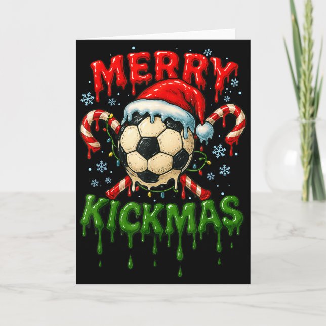 Cartão Merry Kickmas Soccer Christmas Candy Cane Ice Crea (Frente)