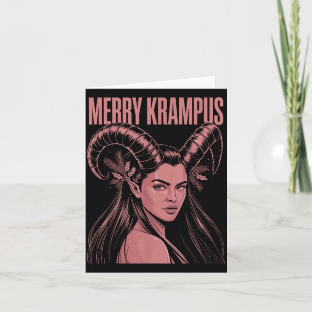 Cartão Merry Krampus Ironic Lilith Christmas Dark Feminin (Frente)