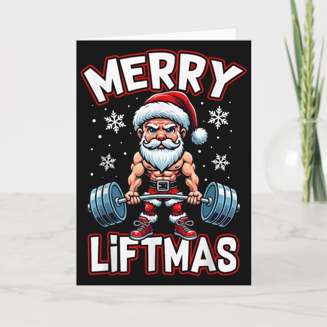 Cartão Merry Liftmas Funny Santa Claus Workout Gym Fitnes (Frente)