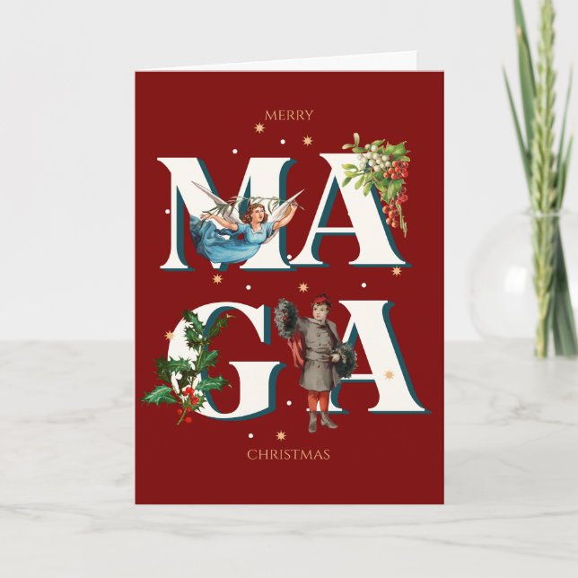 Cartão Merry MAGA Christmas Card Custom Message Patriotic (Frente)