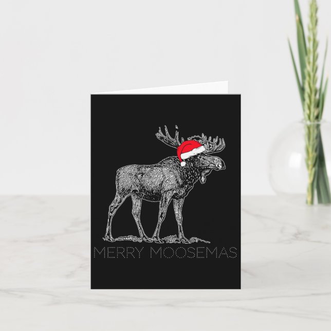 Cartão Merry Moosemas Christmas Moose With Santa Hat  (Frente)