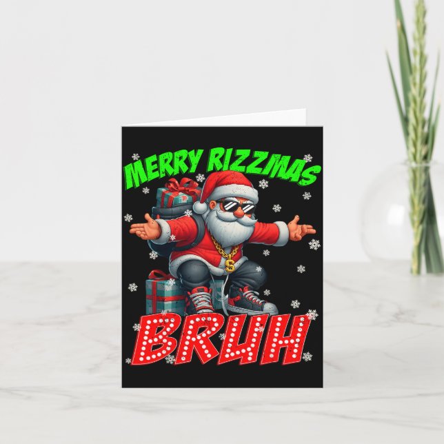 Cartão Merry Rizzmas Bruh Graphic Santa Pjs Christmas Xma (Frente)