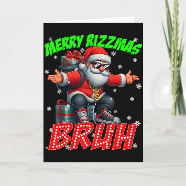 Cartão Merry Rizzmas Bruh Graphic Santa Pjs Christmas Xma (Frente)