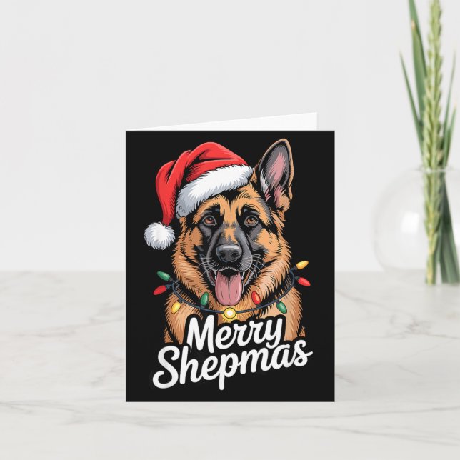 Cartão Merry Shepmas German Shepherd Christmas Lights Hum (Frente)