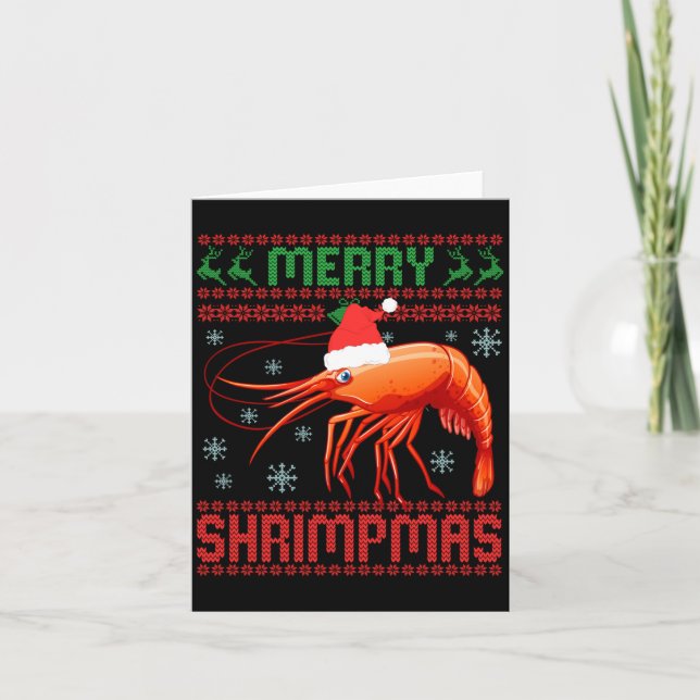 Cartão Merry Shrimpmas Funny Shrimp Ugly Christmas Sweate (Frente)
