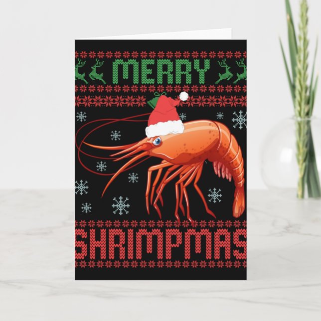 Cartão Merry Shrimpmas Funny Shrimp Ugly Christmas Sweate (Frente)