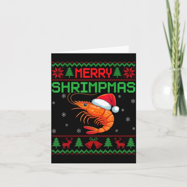 Cartão Merry Shrimpmas Funny Shrimp Ugly Christmas Sweate (Frente)