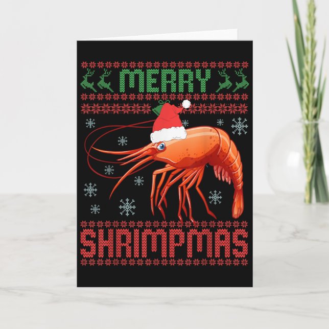 Cartão Merry Shrimpmas Funny Shrimp Ugly Christmas Sweate (Frente)