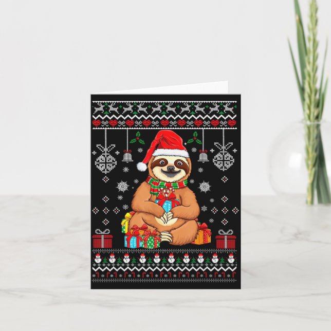 Cartão Merry Slothmas Cute Christmas Sloth Santa Hat Xmas (Frente)