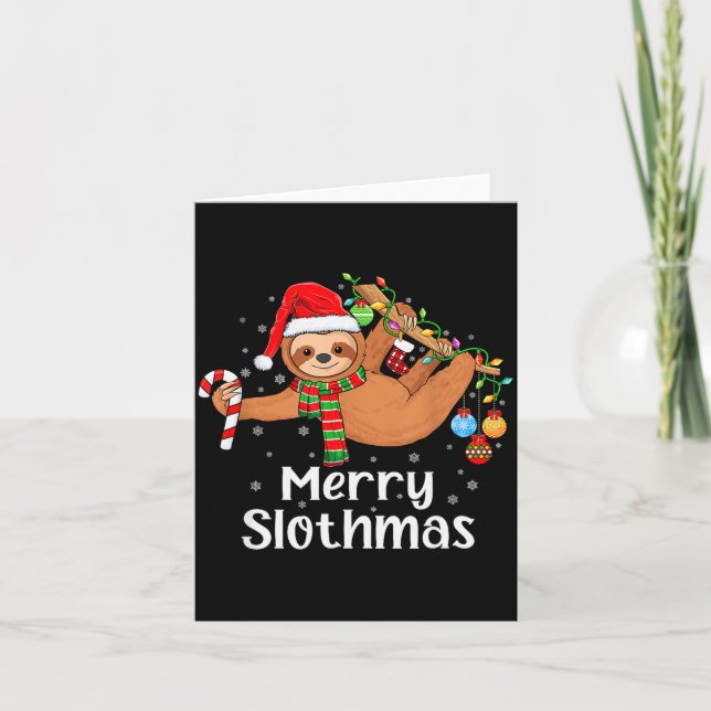 Cartão Merry Slothmas Cute Xmas Sloth Santa Hat Christmas (Frente)