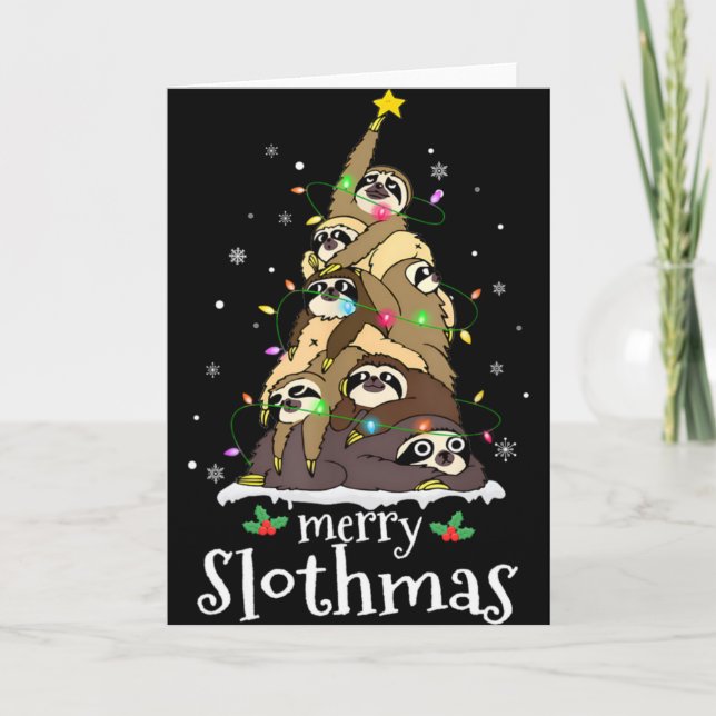 Cartão Merry Slothmas Cute Xmas Sloth Santa Hat Christmas (Frente)