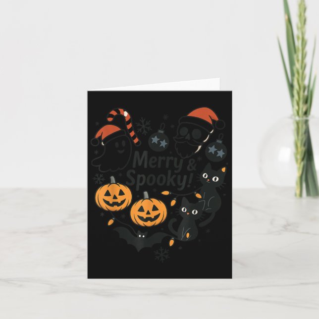 Cartão Merry Soky Halloween Christmas Cute Cats Pumpkins  (Frente)