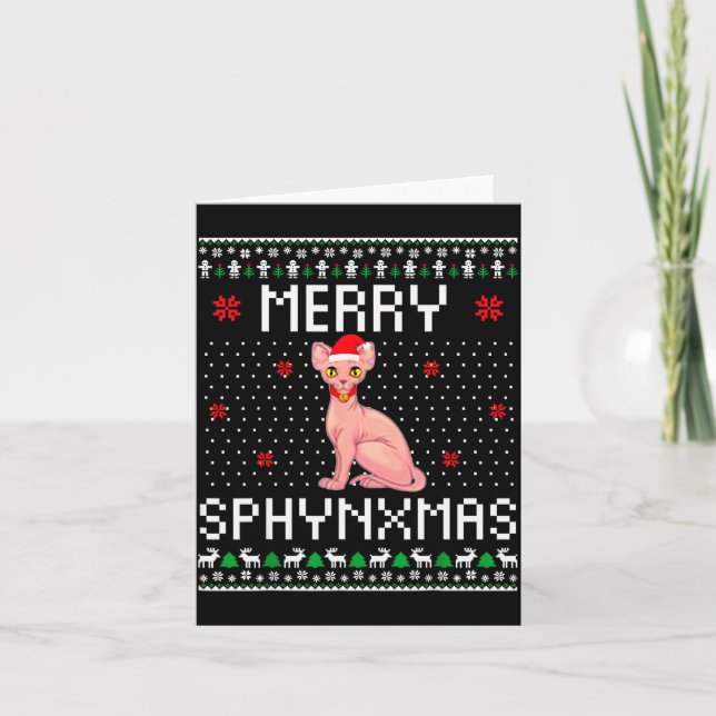 Cartão Merry Sphynxmas Sphynx Cat Lover Christmas Ugly Me (Frente)