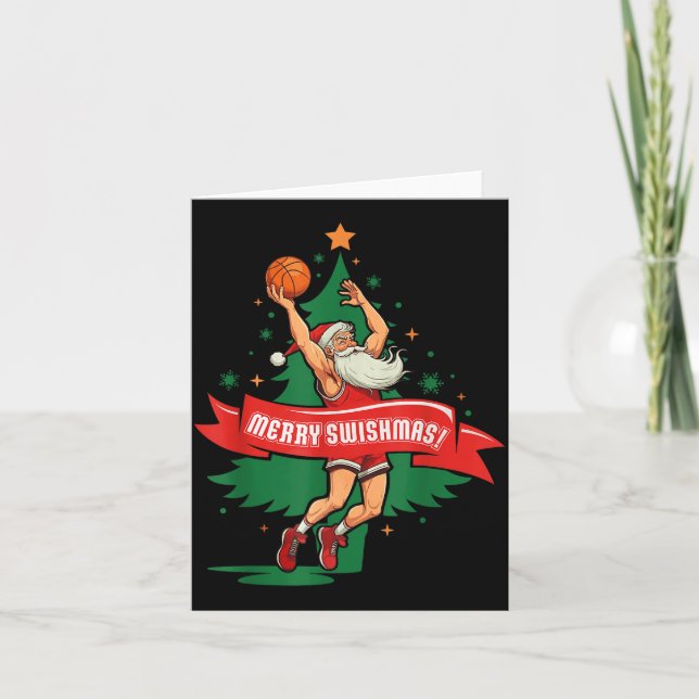 Cartão Merry Swishmas Basketball Santa Christmas Pajamas  (Frente)