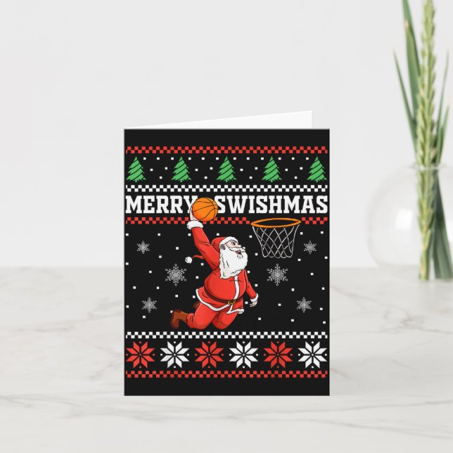Cartão Merry Swishmas Basketball Snowman Christmas Ugly P (Frente)