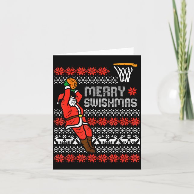 Cartão Merry Swishmas Basketball Ugly Christmas Xmas Men  (Frente)