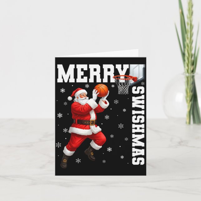 Cartão Merry Swishmas Srt Christmas Basketball Xmas Men B (Frente)