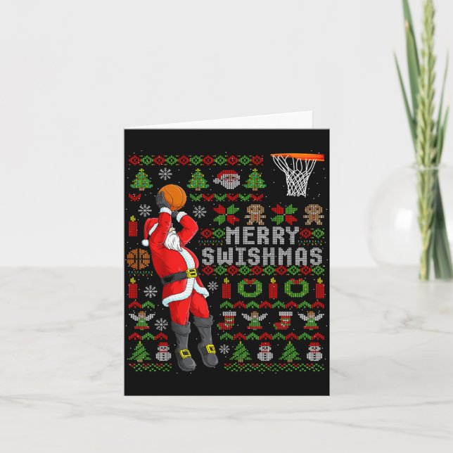 Cartão Merry Swishmas Ugly Christmas Basketball Christmas (Frente)