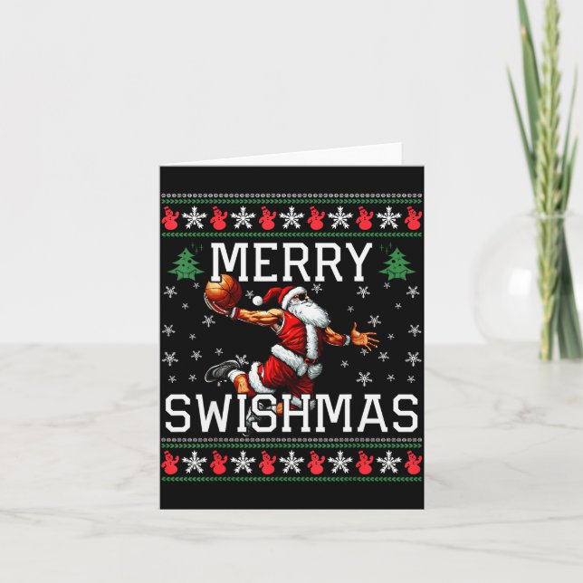 Cartão Merry Swishmas Ugly Funny Christmas Basketball Chr (Frente)