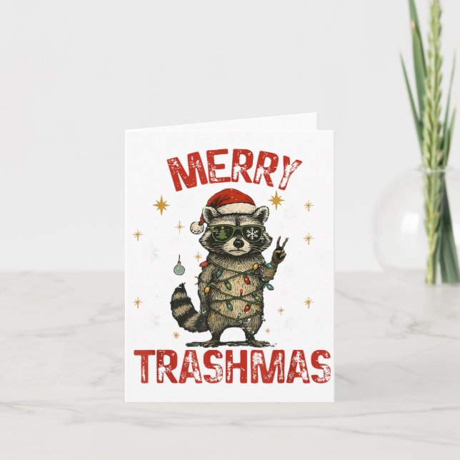 Cartão Merry Trashmas Raccoon Christmas Lights Funny Xmas (Frente)