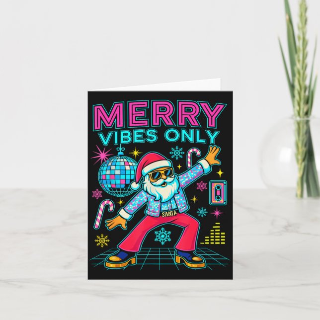 Cartão Merry Vibes Only Santa Christmas Disco Retro 70s 8 (Frente)