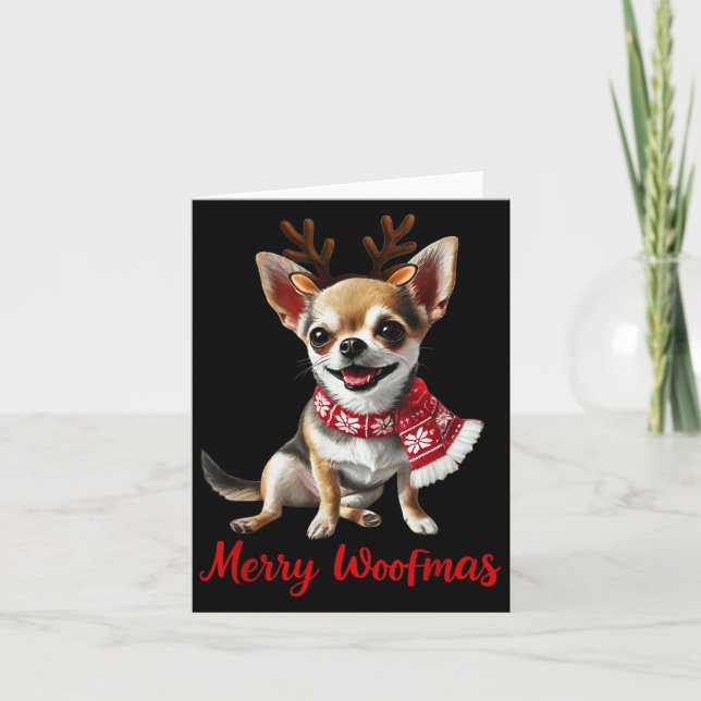 Cartão Merry Woofmas Chihuahua Dog Meme In Reindeer Antle (Frente)