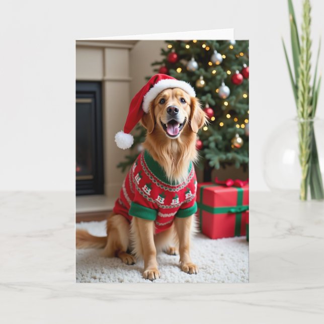 Cartão Merry Woofmas Golden Retriever (Frente)