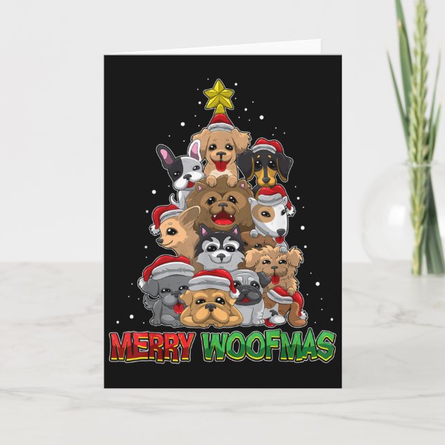 Cartão Merry Woofmas - Merry Christmas For Dog Lovers  (Frente)