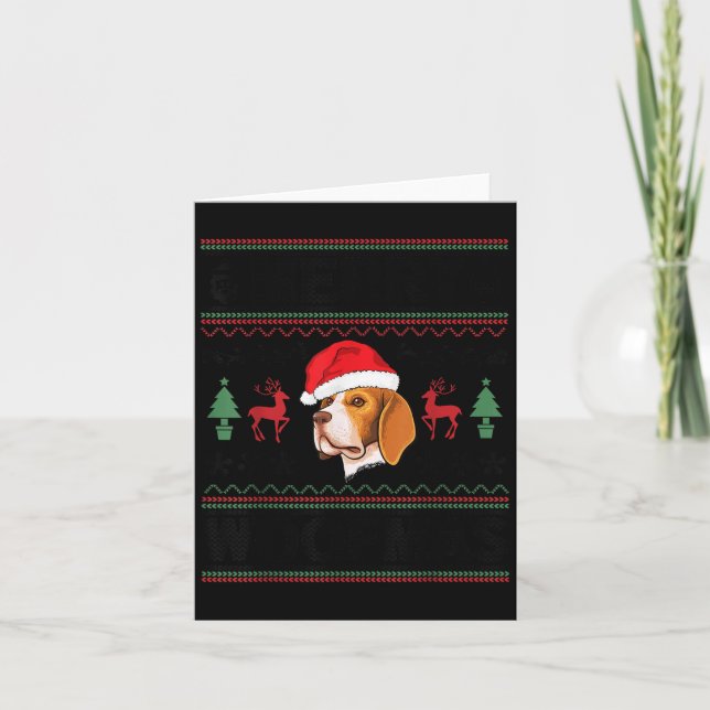 Cartão Merry Woofmas Ugly Christmas Beagle Xmas Party  (Frente)
