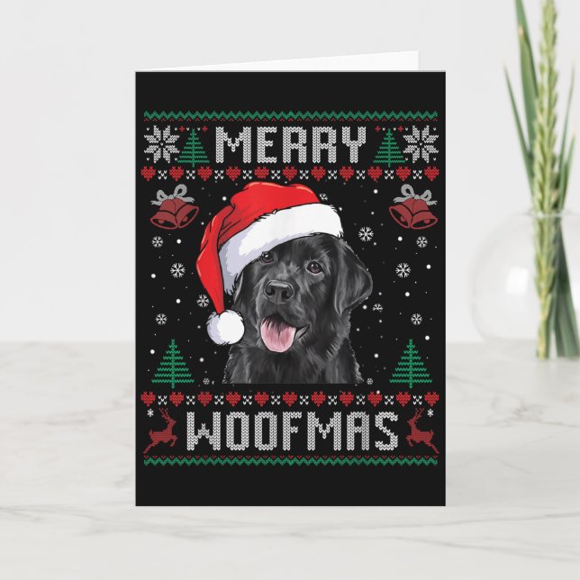 Cartão Merry Woofmas Ugly Sweater Black Lab Labrador Chri (Frente)