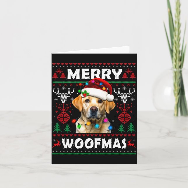 Cartão Merry Woofmas Yellow Labrador Christmas Ugly Sweat (Frente)