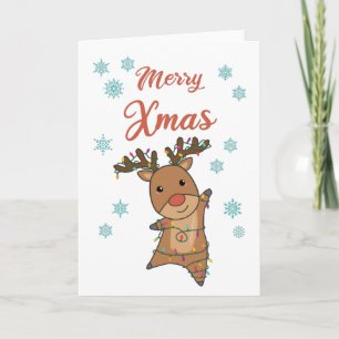 Cartão Merry Xmas Rudolph Red Nose Reindeer Animais Cujos