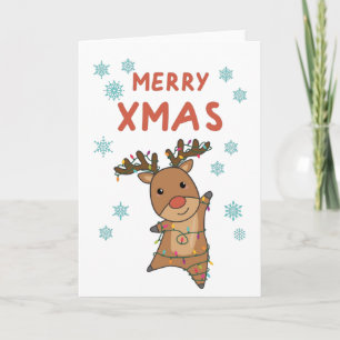 Cartão Merry Xmas Rudolph Red Nose Reindeer Luzes Fadas