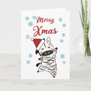 Cartão Merry Xmas Zebra Safari Zoo Cute de Neve