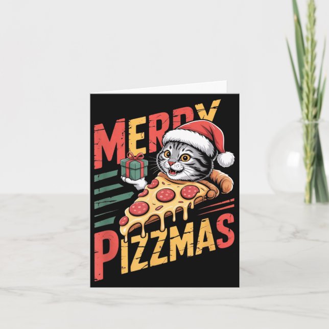 Cartão Merry Zzmas Christmas Cat Funny Zza Lover Xmas Cat (Frente)