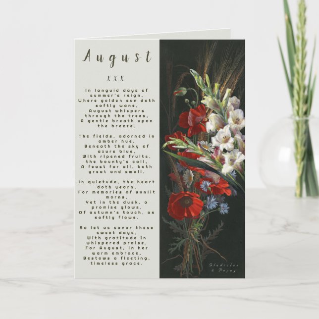 Cartão Mês do Nascer de agosto na Prose Flower (Frente)