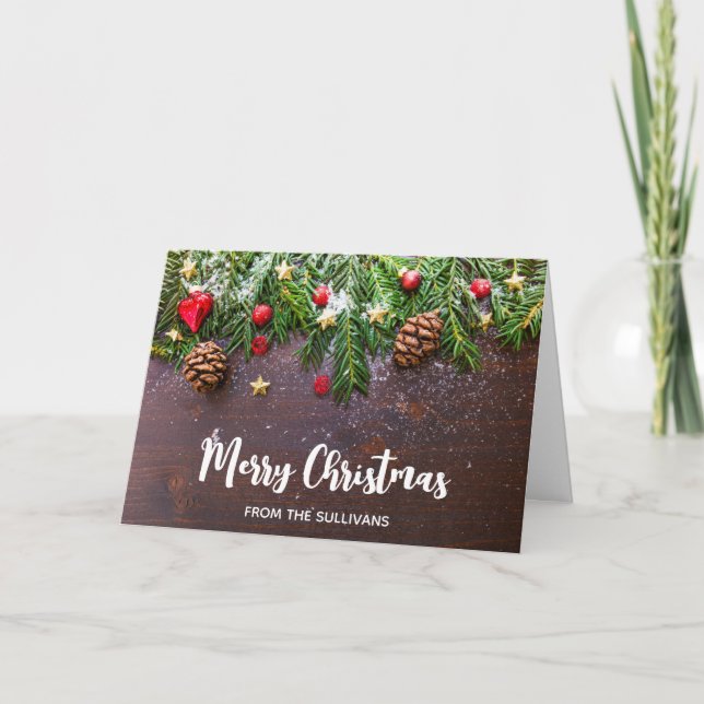 Cartão Mesa de Natal russa com Pine e Neve Natal (Frente)