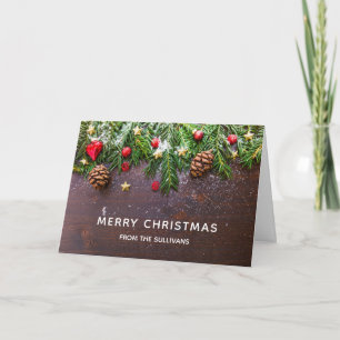 Cartão Mesa de Natal Rústica com Pinheiro e Neve Natal